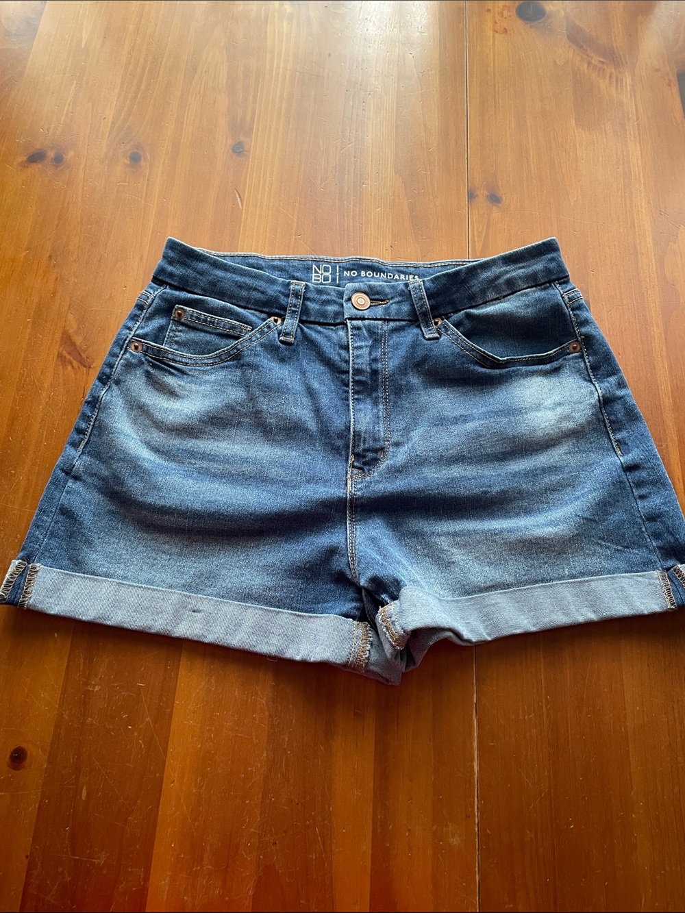 No Boundaries Dark Blue Rolled Cuff Denim Shorts